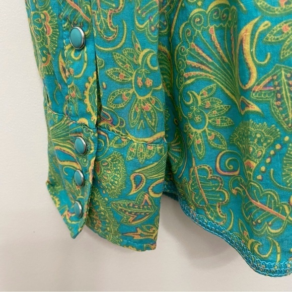 Tin Haul blouse summer spring 100% cotton light snap button down shirt green - Picture 7 of 15